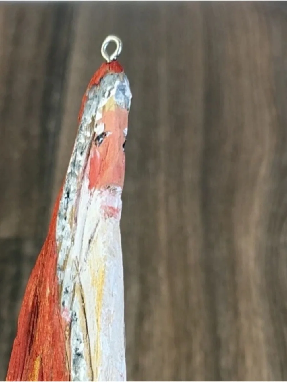 Vintage Hand Painted Folk Art Driftwood Santa Wood Rustic Ornament 8.5